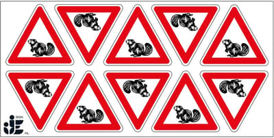 Pas op overstekende bevers sticker | 5 cm - 10 stuks per vel