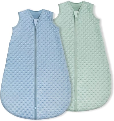 Zachte katoenen babyslaapzak 1.5 Tog voor pasgeborenen 0-6 maanden, ideaal voor lente en herfst, set van 2 in blauw en groen