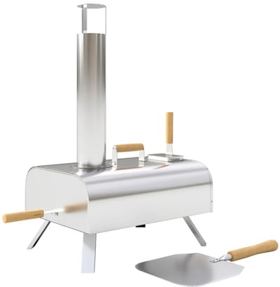 Draagbare Pizza Oven - Grilloven - met Pizzasteen, Pizzaschep, en Schoorsteen- Draagbaar - Opvouwbaar - Tafelmodel - Pizza maker - Houtgestookt - Pizzaoven - voor Buiten - RVS - Zilver