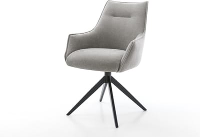 Eetkamerstoel Alja-Flex met armleuning kruisframe breed zwart zachte stof met structuur grijs 360° draaibaar rocker-functie pocketveer kern