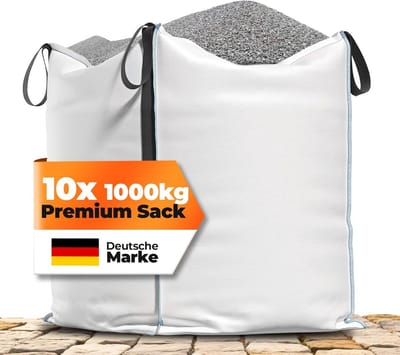 Big Bag 1000 kg - 4 Lussen - 90x90x90 cm - Sterke Afvalzak voor Tuin en Bouw (10 stuks)