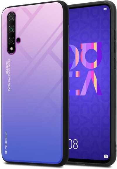 Cadorabo Hoesje geschikt voor Honor 20 / 20S / Huawei NOVA 5T in ROZE - BLAUW - Tweekleurige beschermhoes van TPU-silicone Case Cover en achterzijde van gehard glas