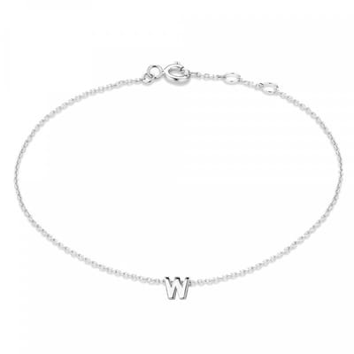 New Bling 9NB-909W Zilveren letterarmband - Letter W - lengte 16,5+1+1cm - gerhodineerd