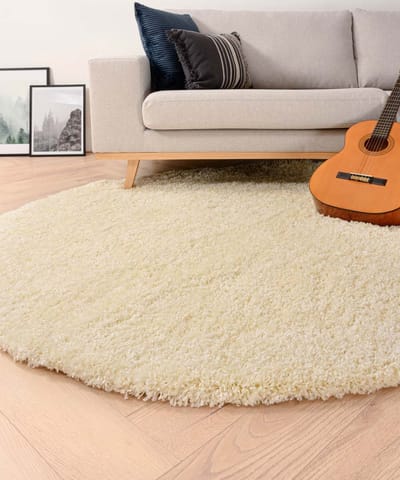 Rond hoogpolig vloerkleed - Shaggy Grand crème 80