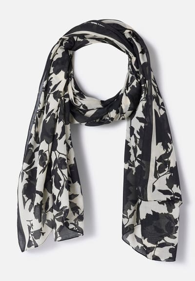 Damart - Foulard sjaal contrasterende plantenprint - Dames - Zwart - Eén maat