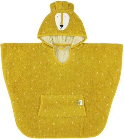 Trixie Poncho - Mr. Lion - 100% Biologisch Katoen - Badcape Kind met Capuchon - Met Leuke Details - Geel - Leeuw