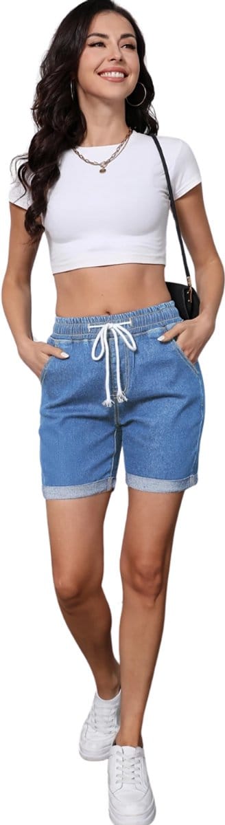 Livano Korte Broek Dames - Spijkerbroek - met Zakken - Volwassenen - Jongens - Shorts - Blauw - Maat M
