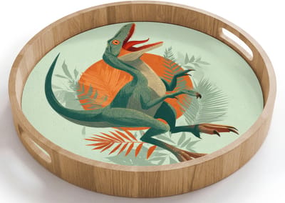 Dienblad rond 40x40 cm - Schootdienblad hout - Dino - Bladeren - Grafisch - Groen - Borrelplank rechthoek - Plateau houten dienbladen