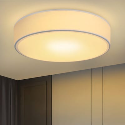NETTLIFE Plafondlamp E27 - Rond - Wit - met Stoffen Lampenkap - Moderne Slaapkamerlamp - voor Woonkamer | Keuken | Gang - 30 CM