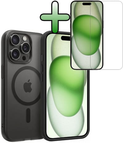 Hoesje Met Screenprotector - Geschikt voor Apple iPhone 15 Pro - Magsafe Compatible - Sterk & Shockproof - Back Cover - Shock Proof Case - Telefoon Hoes - Zwart