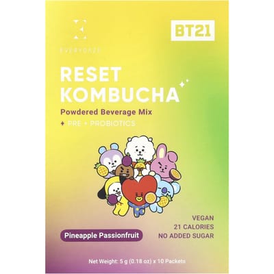 Everydaze, Reset Kombucha, Poedermix voor Drank, Ananas Passievrucht, 10 Zakjes, 0,18 oz (5 g) Elk