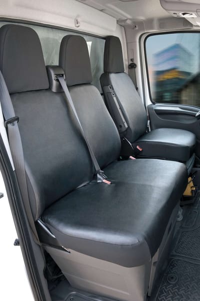 Walser Autostoelhoes Transporter Fit Kunstleer antraciet geschikt voor Citroen Jumper II - Fiat Ducato - Peugeot Boxer - 1 enkele zitplaats vooraan (armleuninguitsparing rechts) & - dubbele zitbank