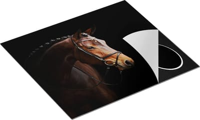 Chefcare Inductie Beschermer Bruin Paard op een Zwart Achtergrond - 60x50 cm - Afdekplaat Inductie - Kookplaat Beschermer - Inductie Mat