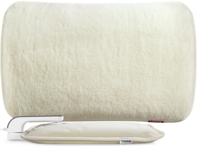 Coozie Elektrische Kruik – 1L – met ThermoSoft Hoes van Pluche – Verwarmende Zachte Warmwaterkruik – Warmtekruik – Beige