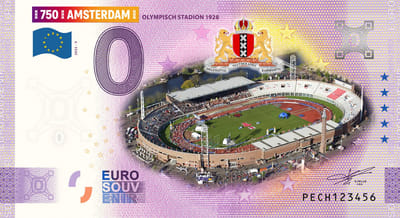 0 Euro biljet Nederland 2025 - Amsterdam IX Olympisch Stadion 1928 KLEUR