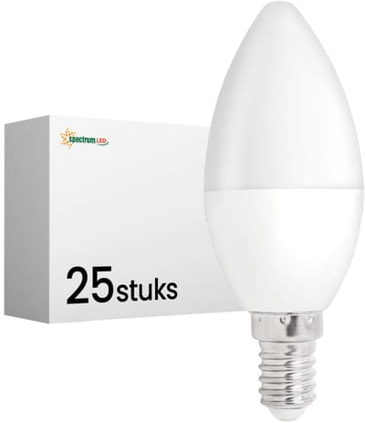 Spectrum Dimbare LED Kaarslamp E14 5W - 230V - 470 Lumen - 3000K Warm wit - Gezellig licht - Dimbaar - Energiezuinig - 25 stuks