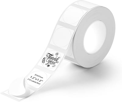 Transparante Labeltape 31x31mm - 210 Labels per Rol - Thermisch Printpapier voor Etiketteren van Kaarsen, Geschenken, Post, Logo's, Potten en Flessen