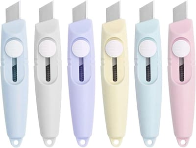 Set van 6 Uittrekbare Dozen Snijders met Ergonomische Handgreep voor Veilig en Precisie Snijden van Papier en Dozen in Diverse Kleuren