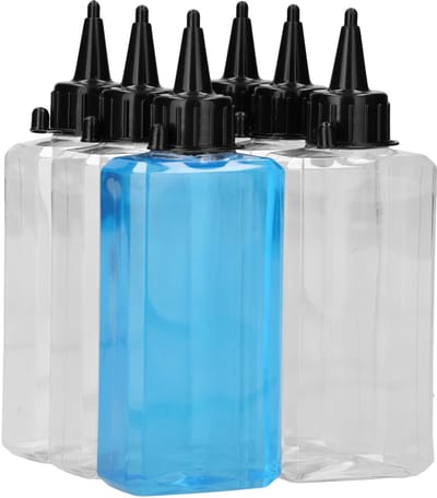 6 x 250 ml moderne rechthoekige fles PET transparant + doseer tuitdop knijpbaar zwart - PET Kunststof BPA-vrij - Plastic Flessen Navulbaar - Met Dop - Lege Flessen - 6 stuks