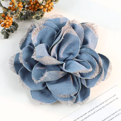 Broche-Boheemse denim rozenbroche 14 cm | Grote reversspeld en camelia haarclip voor dames en meisjes | Multifunctionele corsagebroche van denim materiaal-1# blauw 14 cm