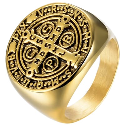 Zegelring Heren Edelstaal Holy Medal Cross-21.5mm