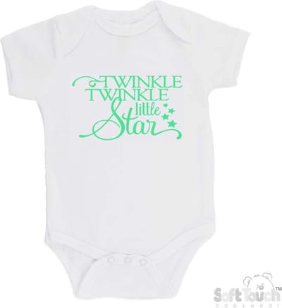 100@ katoenen Romper "Twinkle winkle little star" Unisex Katoen Wit/mint Maat 62/68