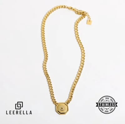 Leerella | Dames Goudkleurige Cubaanse Edelstalen Ketting met Zirkonia Inleg – 42cm + 5cm Verlenging | Luxe Roestvrij Stalen Ketting