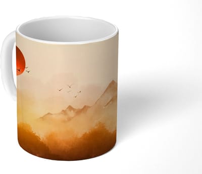 Mok - Koffiemok - Schilderij - Zon - Landschap - Vogels - Mokken - 350 ML - Beker - Koffiemokken - Theemok