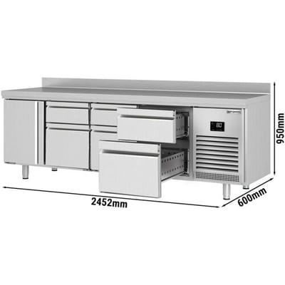 GGM Gastro Kühltisch Premium PLUS - 2452x600mm - mit 1 Tür - 6 Schubladen - mit Aufkantung