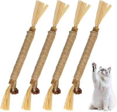 4 Pieces Chew Sticks voor Katten - Tandheelkundige Zorg - Katnip - Veilig Hulpje tegen Tandplak en Slechte Adem - Gezonde Hygiëne en Tandverzorging