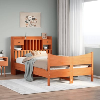 vidaXL - Bedframe - zonder - matras - massief - grenenhout - wasbruin - 135x190 - cm