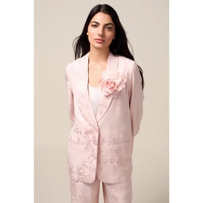 Oltre Jacquard Blazer With Brooch Pink Size: 46 | Blazers Outlet | Dames | Roze