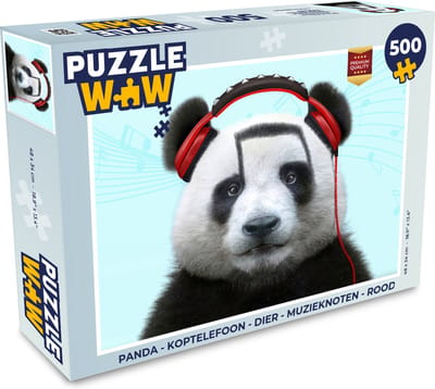 Puzzel Panda - Koptelefoon - Dier - Muzieknoten - Rood - Legpuzzel - Puzzel 500 stukjes