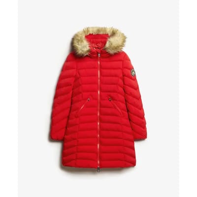 Superdry - Halflange Fuji-pufferjas met capuchon met imitatiebont - Dames - Gewatteerde jassen