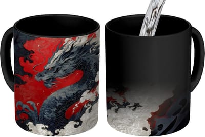 Magische Mok - Foto op Warmte Mokken - Koffiemok - Zwarte draak - Rookwolken - Rood - Magic Mok - Beker - 350 ML - Theemok