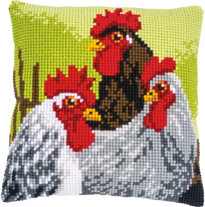 Vervaco - Kruissteekkussen kit - Haan en kippen - PN-0149808 - Borduren - Borduurpakket - Borduurpakket volwassenen - Borduurpakket kind