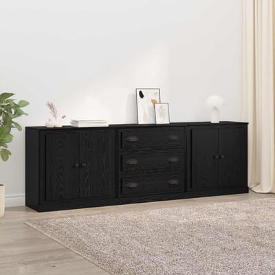vidaXL - Dressoirs - 3 - st - Zwart - eiken - 210 - x - 35,5 - x - 67,5 - cm - Bewerkt - hout