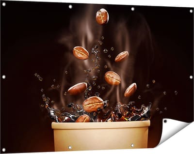 Gards Tuinposter Koffie Beker met Koffiebonen Erin - 120x80 cm - Tuindoek - Tuindecoratie - Wanddecoratie buiten - Tuinschilderij