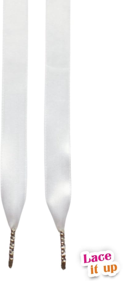Schoenveters plat satijn luxe - wit breed - 130cm met zilveren nestels wandelschoenen, werkschoenen en meer
