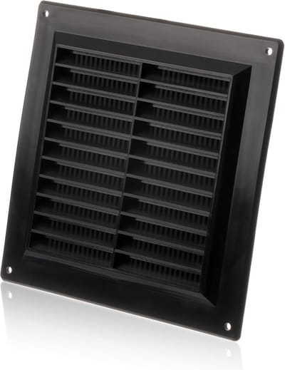 Ventilatierooster 150x150mm Zwart Kunststof met Anti-Insectengaas voor Ventilatie