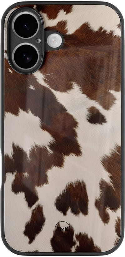 Hoesje geschikt voor Apple iPhone 17 - Cow vibe - Bruin - TPU luxe case (glossy toplaag) - Print - Hardcase backcover zwart
