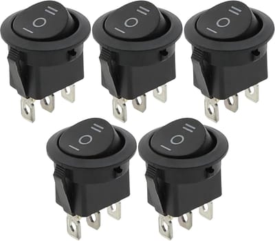 Tuimelschakelaars 5 Stuks - Inbouwschakelaars Rond - Apparaten Bedienen - 3 standen - 250 V - Zwart