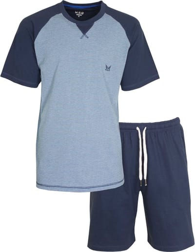 MEQ Heren Shortama - Pyjama Set - Met Zijzakken - Lichtblauw - Maat S