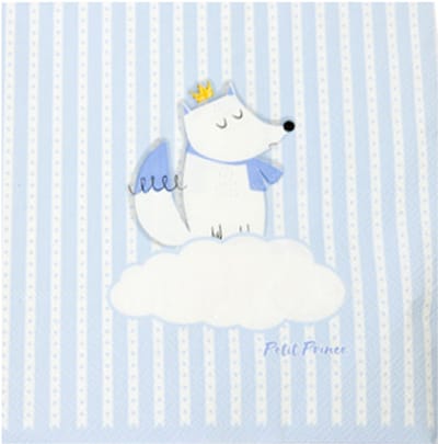 HOBI - 20 witte en blauwe papieren servetten vos 33 x 33 cm kleine prins