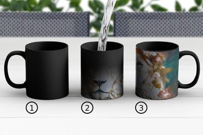 Magische Mok - Foto op Warmte Mokken - Koffiemok - Leeuw - Leeuwenkop - Wilde dieren - Bloemen - Magic Mok - Beker - 350 ML - Theemok