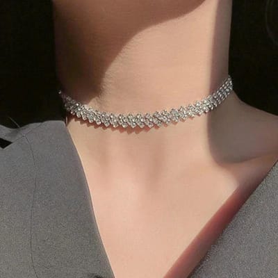 Collier Choker Brillant Strass Pour Fête Mariage Grand Collier Cristal Goutte d'Eau Bijoux de Cou Mode Femme beige