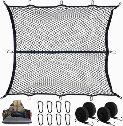 Zeer Sterk Elastisch Bagagenet 1,2m x 1,2m - Spandex Net met Karabijnhaken en Spanbanden voor Aanhanger, Bakwagen en Bestelbus