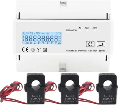 Energiemeter - Stroommeter Verbruiksmeter - Energie Verbruik Meten - 3 Fase Bidirectioneel - Met 3 CTs - Grijs