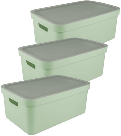 Sunware opbergbox Sigma - 3x - met deksel - kunststof - 45L - lichtgroen - opbergbakken - 39x59x24 cm
