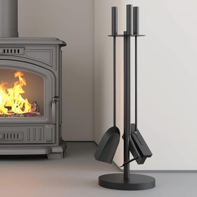 Complete Haard Gereedschap Set met Borstel, Schop en Poker - Duurzame Log Brander Accessoires in Zwart